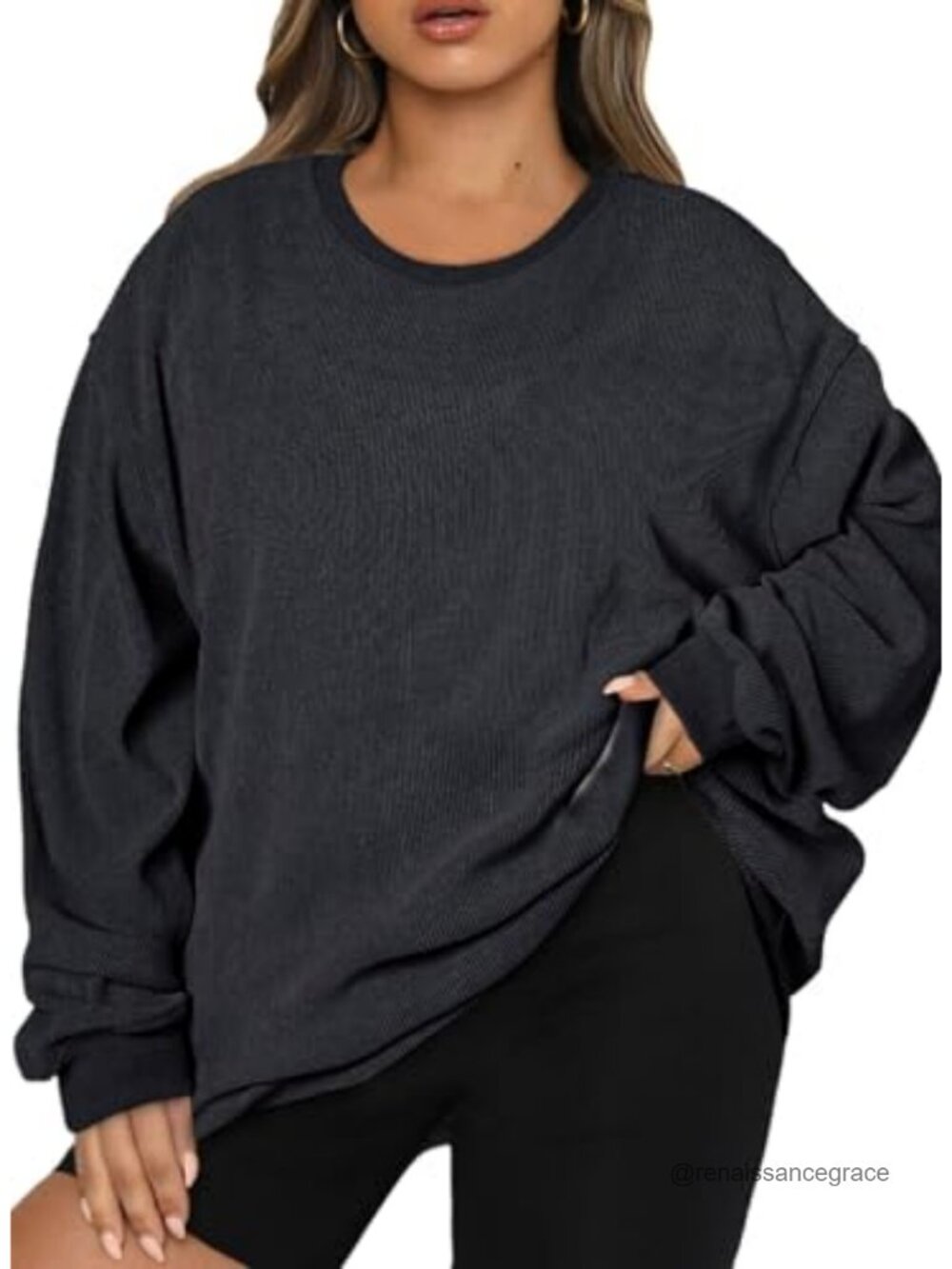 Plus Size Oversized Crew Neck Sweatshirt Long Sleeve Lightweight Pullover